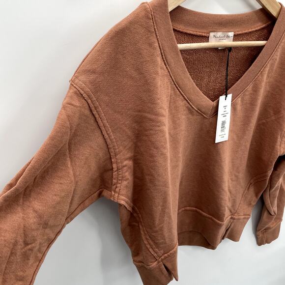 Michael Stars Evereve NWT Camila V Neck Pullover Sweatshirt in Terracotta // XS - Picture 8 of 12